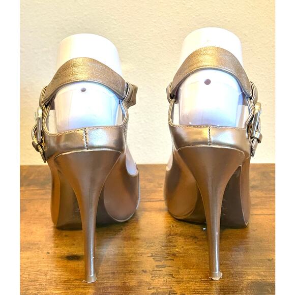 VTG 2008 Marciano Metallic Champagne/Rose Gold Size 8.5 Peep Toe Sling Back Heel - Picture 7 of 14